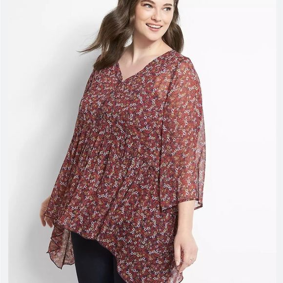 Lane Bryant Belle Floral Women’s Flowy Button Front Babydoll Blouse Size 14/16 - Picture 2 of 10
